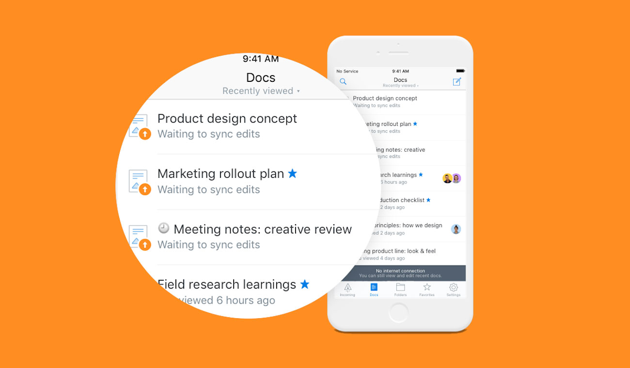 Screenshot showing the new offline mode feature in the Dropbox mobile app.